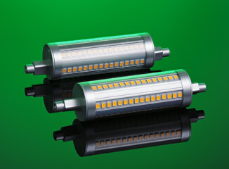 Linear R7S LED bulb, dimmable. An energy efficient alternative to retrofit old halogen lamp fixtures.