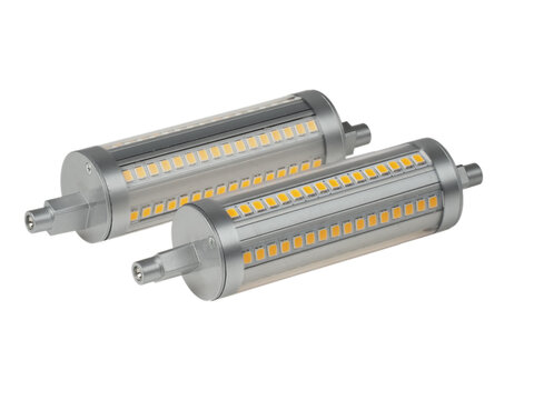 Linear R7S LED bulb, dimmable. An energy efficient alternative to retrofit old halogen lamp fixtures.