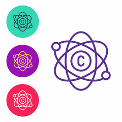 Set line Atom icon isolated on white background. Symbol of science, education, nuclear physics, scientific research. Set icons colorful. Vector