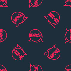 Red line Boo speech bubble icon isolated seamless pattern on black background. Happy Halloween party. Vector