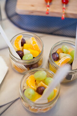 fruit salad in glass jars