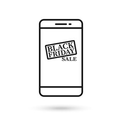 Mobile phone flat design with black friday sale icon.