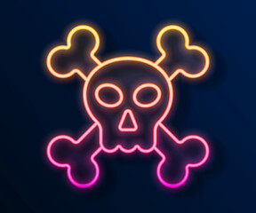 Glowing neon line Skull on crossbones icon isolated on black background. Happy Halloween party. Vector