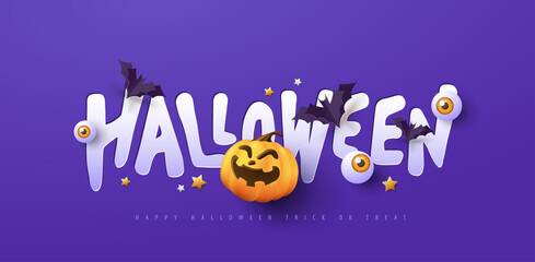 Halloween banner design with paper cut typography and pumpkins Festive Elements Halloween