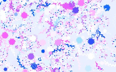 Light Pink, Blue vector doodle backdrop with flowers, roses.