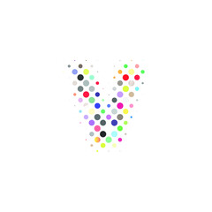 Letter V logo. Dots logo, dotted shape logotype vector design. colorful V letter logo in halftone dots style