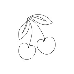 One line cherry illustration. Single line art of cherries
