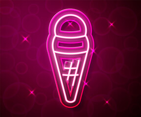 Glowing neon line Ice cream in waffle cone icon isolated on red background. Sweet symbol. Vector