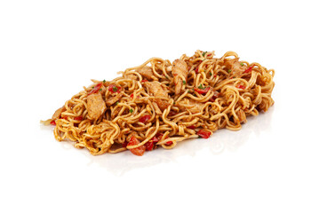 Yakisoba noodles on white background. Asian food