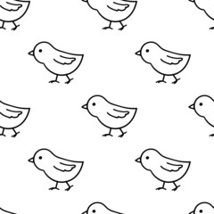  Seamless pattern with chicks on a transparent background. Endless pattern with walking chick in doodle style. Vector background for textiles, prints, cards, wrapping.