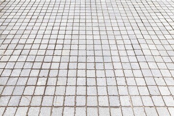 Perspective View Monotone white Brick Stone Pavement on The Ground for Street Road