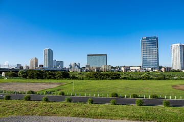 Obraz premium 東京の多摩川の河川敷