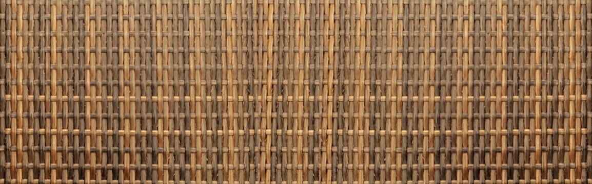 Panorama of Brown rattan wooden table top pattern and background seamless