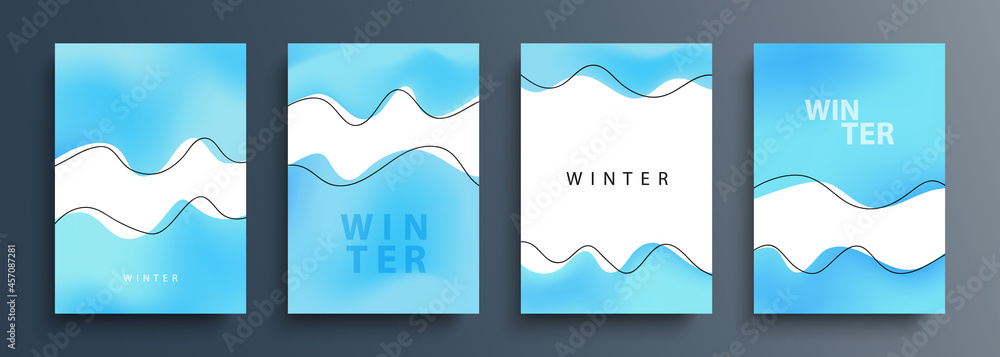 Poster winter backgrounds with various dynamic wavy shapes and black outlines for your creative graphic des
