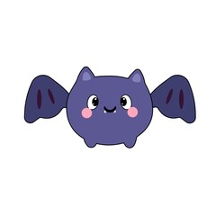 Cute Halloween kawaii bat with big eyes smiley face flying in cartoon style. Funny character for kids greeting card holiday accessories stickers