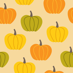 Seamless pattern with pumpkins in different color variations.