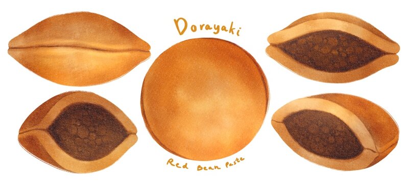 Red bean pancake Japanese confection illustrations watercolor styles