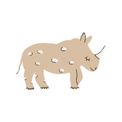 Vector funny doodle abstract Rhino, Rhinoceros illustration, isolated on white background. Boho trendy illustration, hand drawn texture. Design elements for baby cards, t-shirts and other.