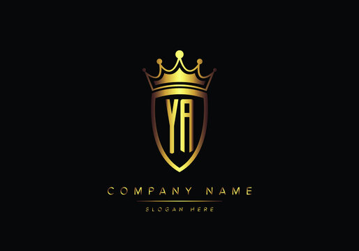 Alphabet letters YA monogram logo, gold color, shield style, luxury style, vector illustration