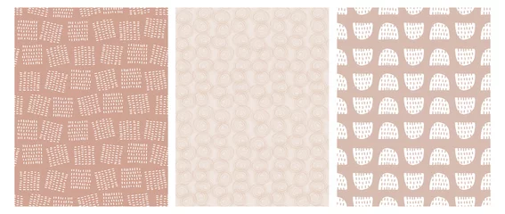 Wall murals Geometric shapes Cute Abstract Seamless Vector Patterns with Irregular Brush Swirls, Spots and Circles Isolated on a Brown and Beige Background. Infantile Style Geometric Print. Abstract Doodle Pattern.