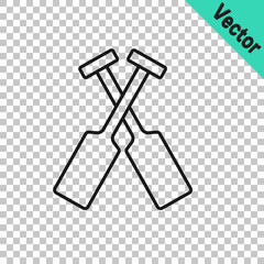 Black line Crossed oars or paddles boat icon isolated on transparent background. Vector