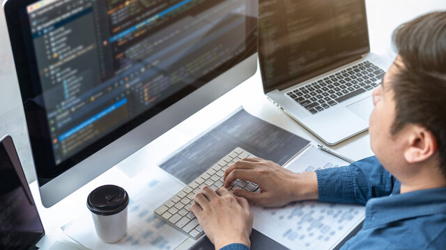 Professional Development programmer working in programming website a software and coding technology, writing codes and data code, Programming with HTML, PHP and javascript