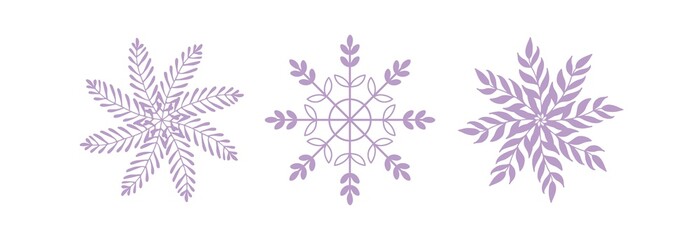 Crystal ornament set. Snowflake set. Christmas and New Year holidays greeting card elements. Flat vector doodle illustration. Snowflakes icon. Crystal snow logo isolated on white