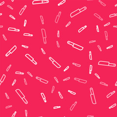 White line Knife icon isolated seamless pattern on red background. Cutlery symbol. Vector