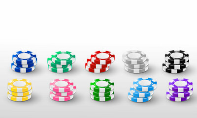 set chips flying realistic tokens for gambling, cash for roulette or poker,