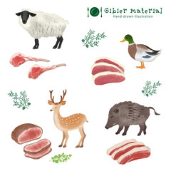 ジビエ食材の手描きイラスト