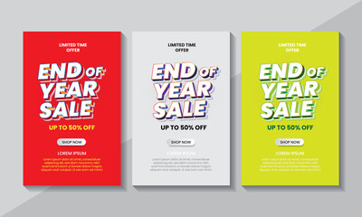 End of year sale poster for promotion with colorful background, up to 50% off