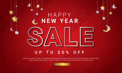 Special new year sale banner abstract red background for promotion, up to 50% off	