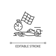 Formula racing linear icon. Driving single-seater car. Highest class auto racing. Motor sport. Thin line customizable illustration. Contour symbol. Vector isolated outline drawing. Editable stroke