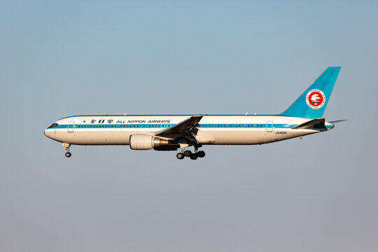 TOKYO,JAPAN - Jan 2,2014: All Nippon Airways(ANA) Boeing 767(only Retro livery) arrived at Haneda Airport(HND). 