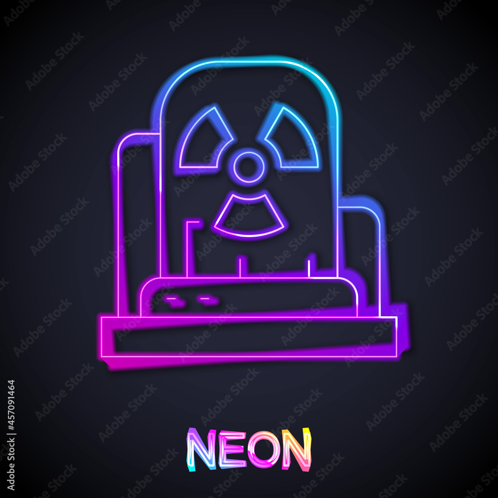 Poster glowing neon line radioactive warning lamp icon isolated on black background. vector