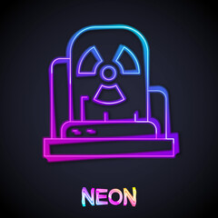 Glowing neon line Radioactive warning lamp icon isolated on black background. Vector
