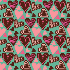 seamless pattern chocolate and pink hearts vector
