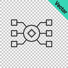 Black line Neural network icon isolated on transparent background. Artificial intelligence AI. Vector