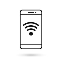 Mobile phone flat design with wireless signal icon.