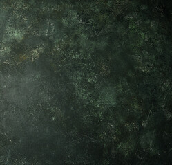 Beautiful dark green background. Panoramic abstract decorative dark background. Wide-angle rough stylized wallpaper with mystical texture with copy space for design.