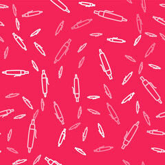 White line Pen icon isolated seamless pattern on red background. Vector