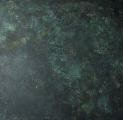 Beautiful dark green background. Panoramic abstract decorative dark background. Wide-angle rough stylized wallpaper with mystical texture with copy space for design.