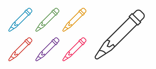 Set line Pencil with eraser icon isolated on white background. Drawing and educational tools. School office symbol. Set icons colorful. Vector