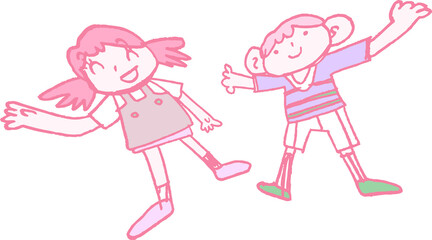 子供が描いた子供の男女のかわいい落書き カップル 小学生 幼稚園児