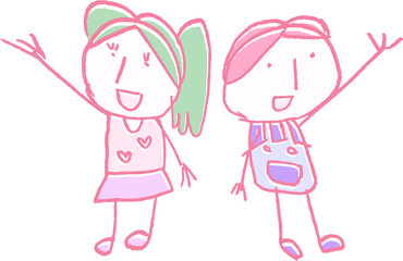 子供が描いた子供の男女のかわいい落書き カップル 小学生 幼稚園児