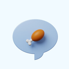 3d illustration chat bubble with chicken meat