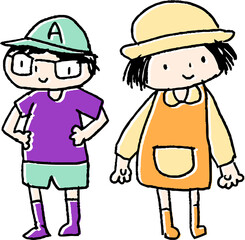 子供が描いた子供の男女のかわいい落書き カップル 小学生 幼稚園児