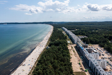Obraz premium A view from a drone on the Prora building in Germany.
