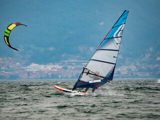 Windsurfing scene on Lake Como