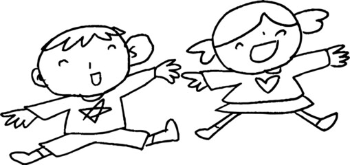 子供が描いた子供の男女のかわいい落書き カップル 小学生 幼稚園児